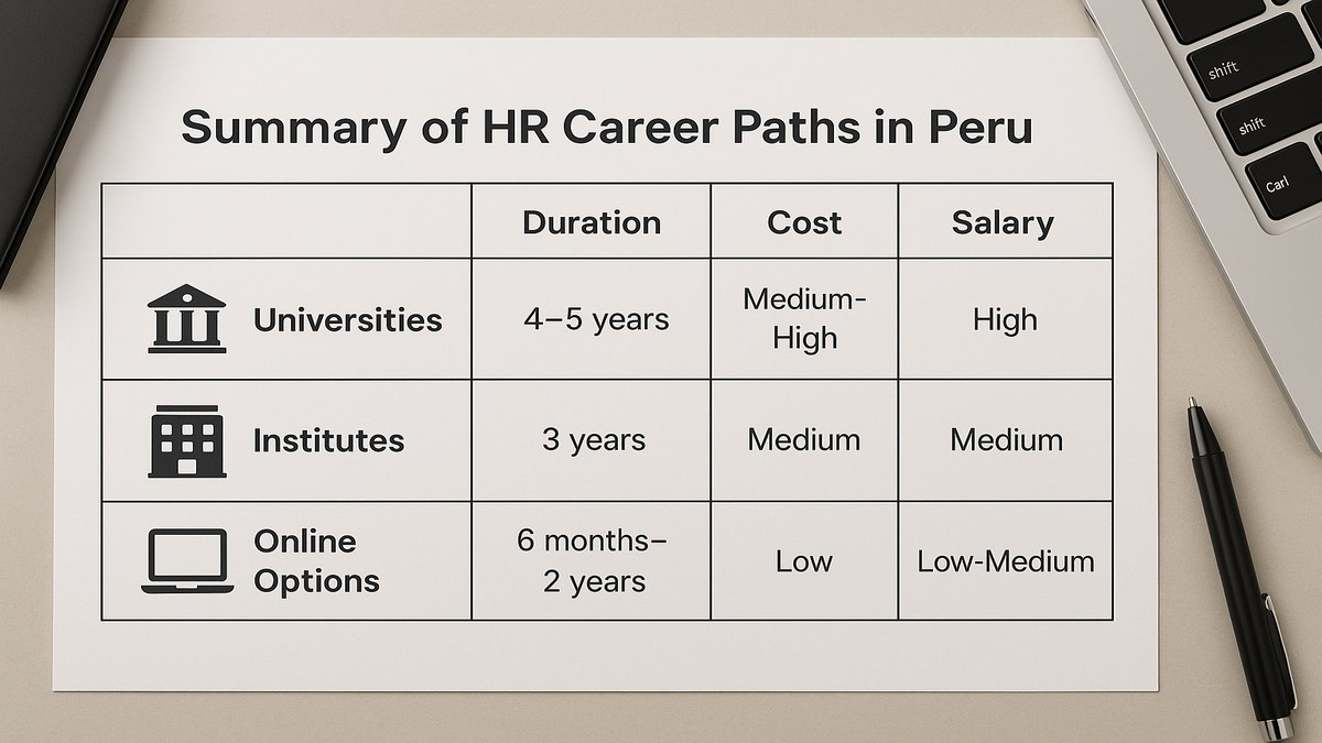 Comparativa de opciones formativas para la carrera de RRHH en Perú: universidad, instituto, diplomado y online