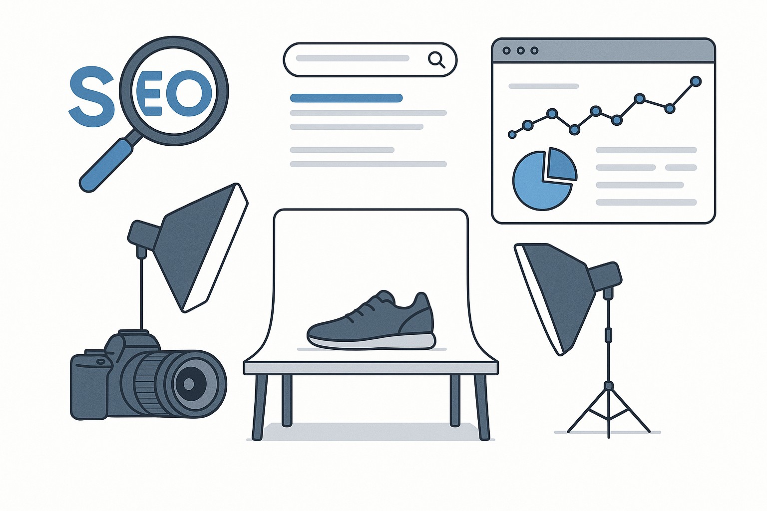 Diagrama sobre fotografia de producto guia