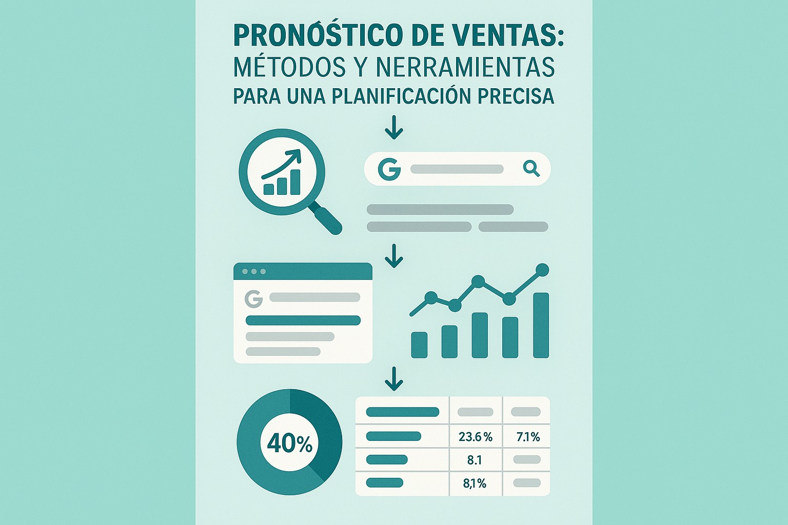 Infografía: conceptos clave de Pronóstico de Ventas: Métodos y Herramientas para una Planificación Precisa