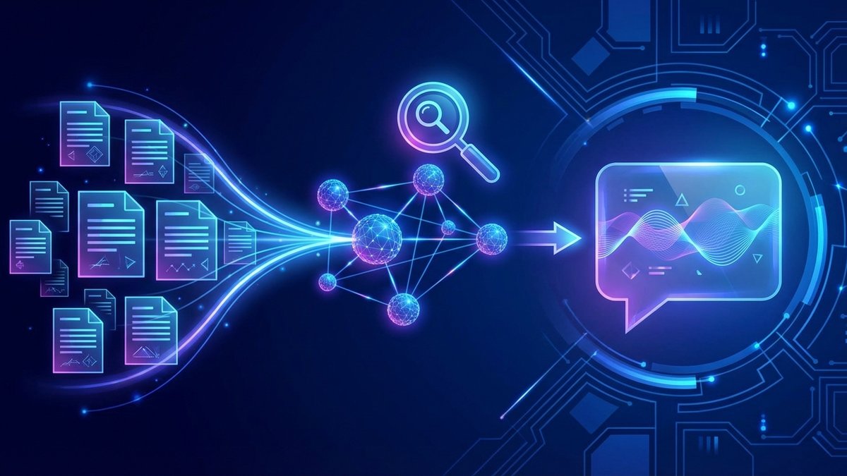 Esquema de RAG: usuario pregunta, motor de búsqueda semántica con embeddings recupera documentos, el LLM genera respuesta con contexto.