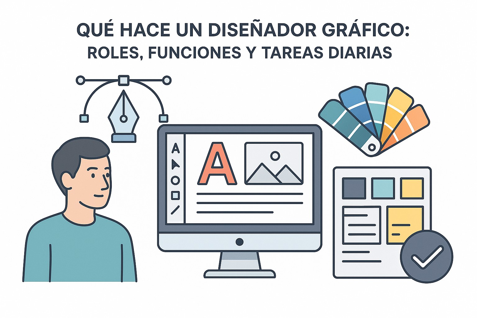 Ilustración sobre que hace disenador grafico roles