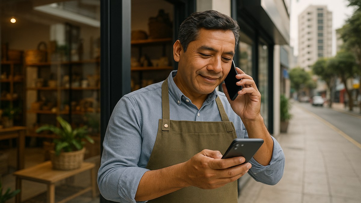 Emprendedora peruana revisando interacciones en redes sociales de su negocio en Lima