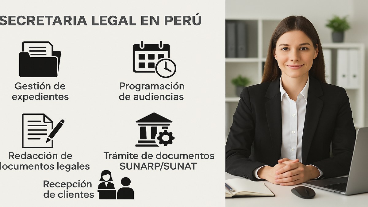 Funciones específicas del secretariado jurídico en Perú: gestión de expedientes, audiencias, SUNARP